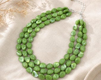 Pistachio Green Multi Strand Necklace, Statement Layered Beaded Jewelry, Everyday Wear, Gift |1