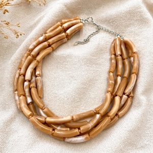 Brown Beige Necklace, Chunky Multi Strand Statement, Boho Neutral Earthy Layered Jewelry, Gift |8