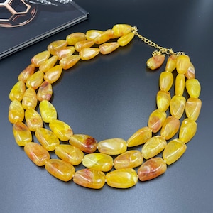 マリーゴールドイエローのステートメントネックレス、チャンキーなマルチストランドレイヤードジュエリー、秋のウェディング、ギフト |8