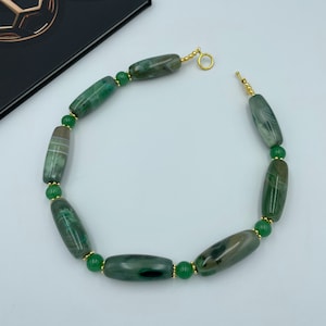 Green Agate Statement Necklace, Agate Necklace, Natural Agate Bead Necklace, Bold Necklace, Green Agate Jewelry, Handmade Jewelry 6 image 3