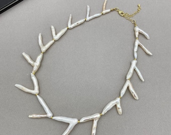 Irregular Freshwater Pearl Choker, Sculptural White Pearl Necklace, Wedding Jewelry, Gift for Her