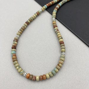 Unisex Jasper Beaded Necklace, Men&#39;s Jasper Gemstone Jewelry, Earth Tone Boho Choker, Gift for Him, Rustic Necklace for Women