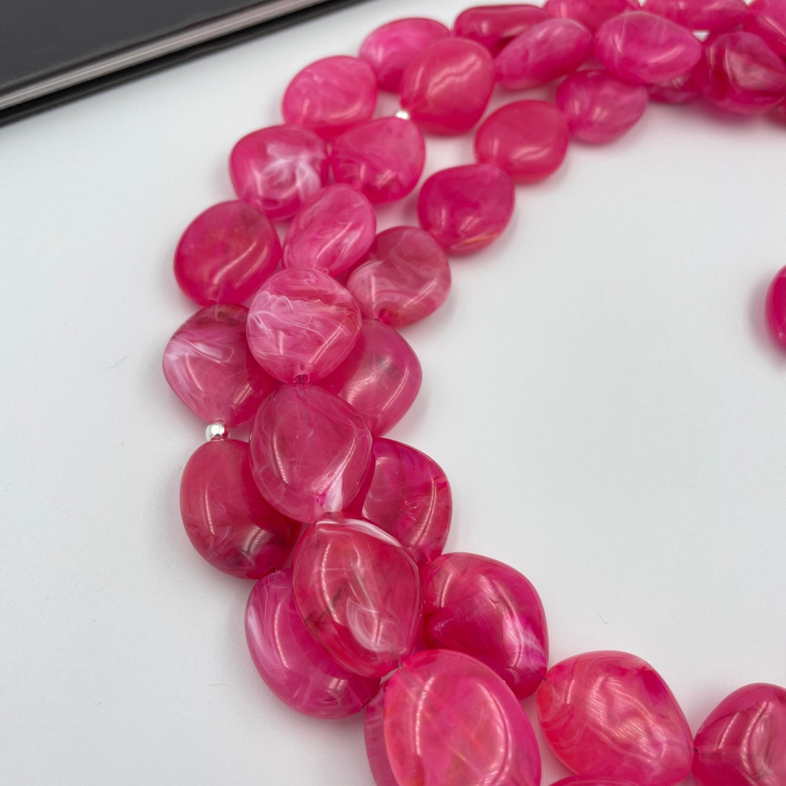 Hot Pink Layered Necklace Pink Chunky Necklace Cerise Pink Etsy