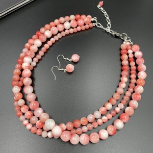 Peach and Coral Chunky Statement Necklace Triple Strand Beaded Jewelry  Peach Coral Jewelry bridsmaid Wedding 