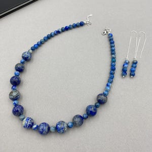Lapis Lazuli Choker Necklace, Blue Gemstone Beaded Strand, Gift for Her, Layering Jewelry