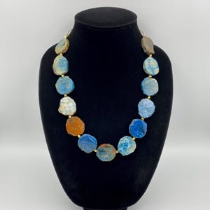 Turkish Blue Fossil Coral Necklace, Bold Single Strand Beaded Jewelry, Natural Stone Statement 6