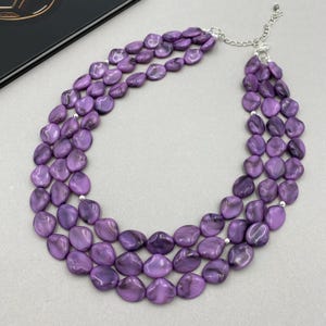 Purple Multi Strand Statement Necklace, Delicate Beaded Layered Jewelry, Birthday Gift for Her, Everyday wear, Summer Coastal Look |7