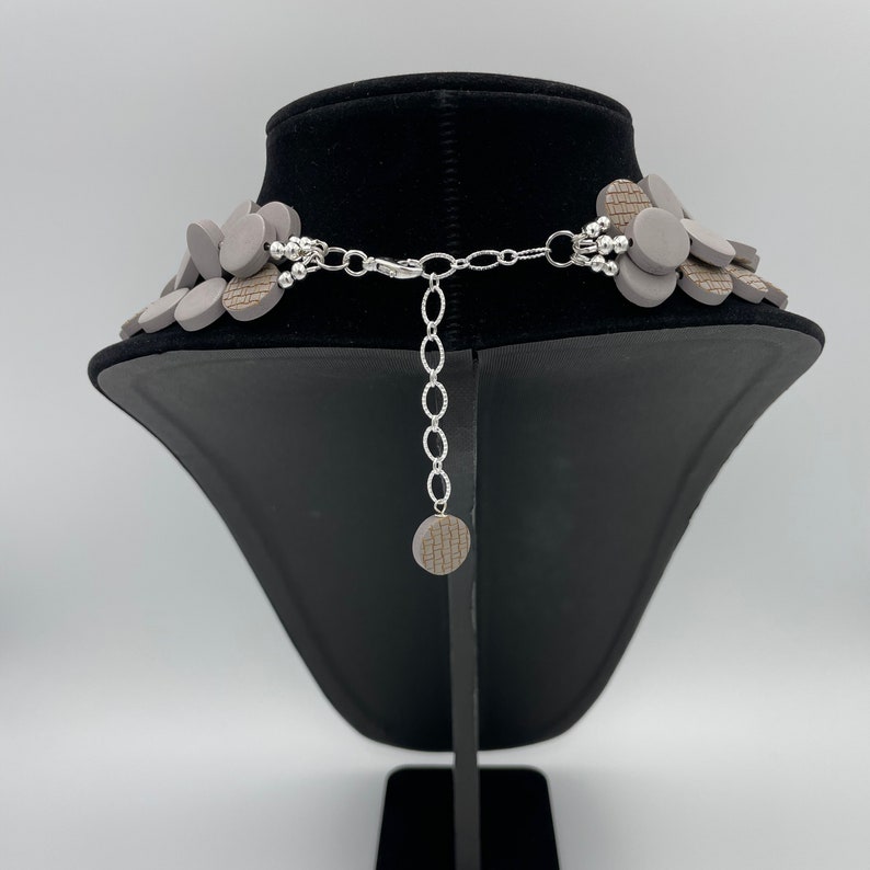 Wood Layered Necklace Wood Gray Bead Necklace Multi Strand Statement Gray Necklace Engraved Gray Necklace Painted Wood Statement Necklace