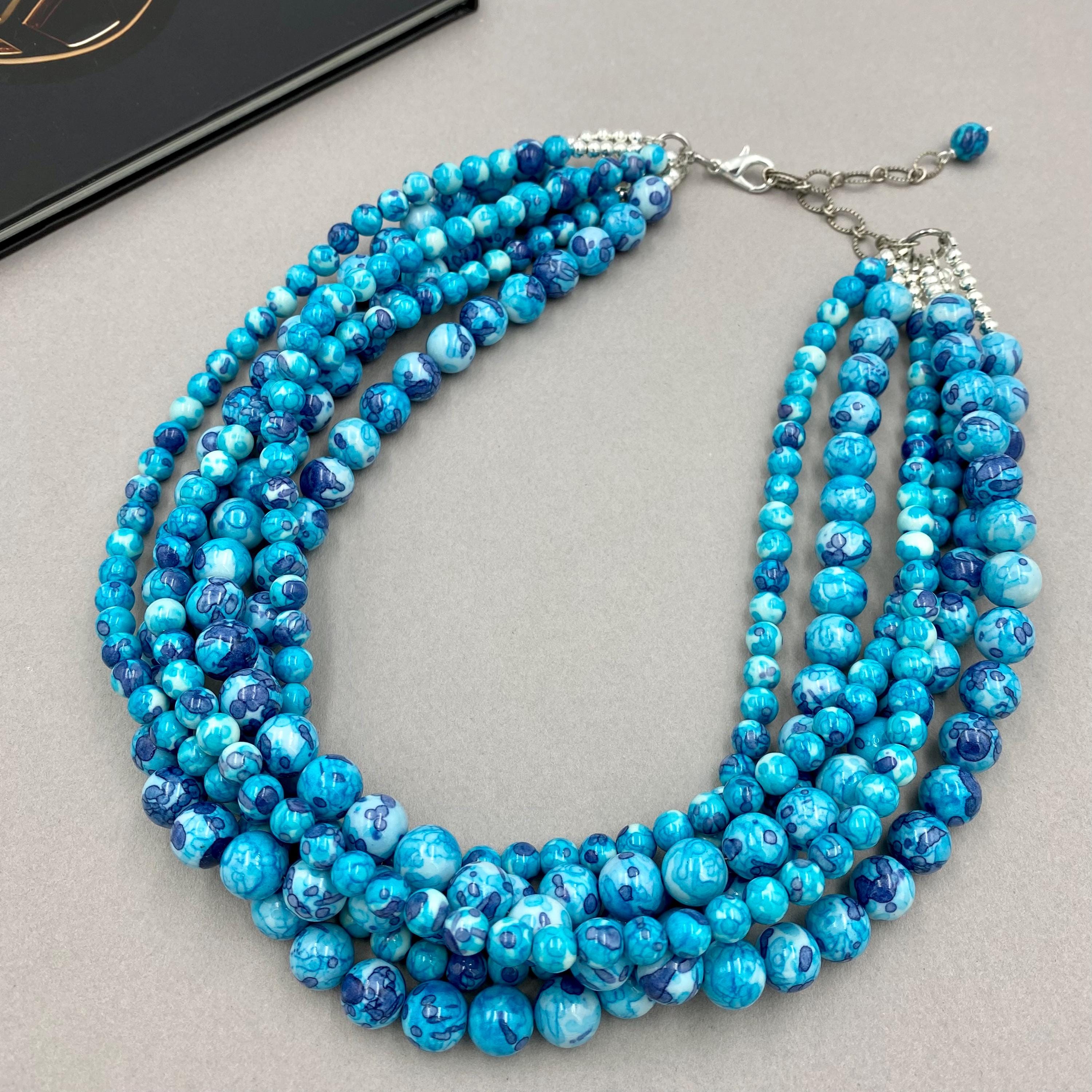 ★HAS★ HLD012 Blue jade bead Necklace Gumdrop Beaded Necklace in Sky Blue Jade – Jane Win Jewelry