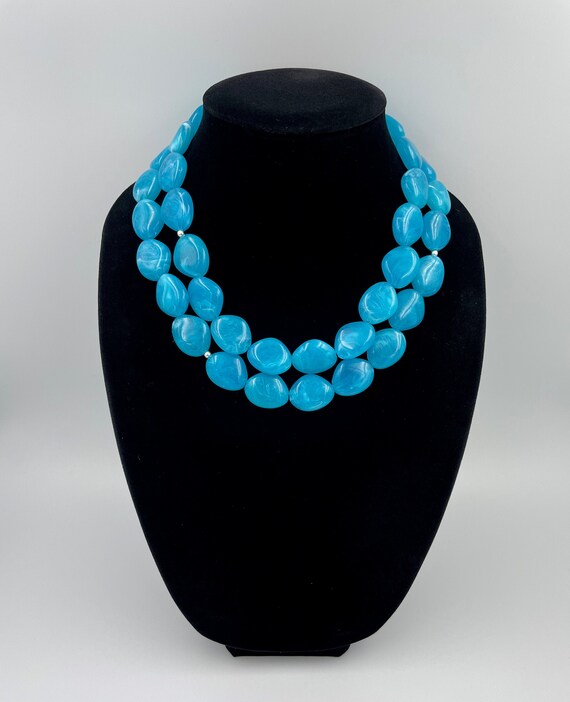 Chunky blue bead necklace clearance