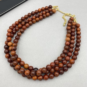 Collar llamativo de varias hebras color marrón madera, gargantilla gruesa con cuentas, joyería de madera, regalo para ella /14
