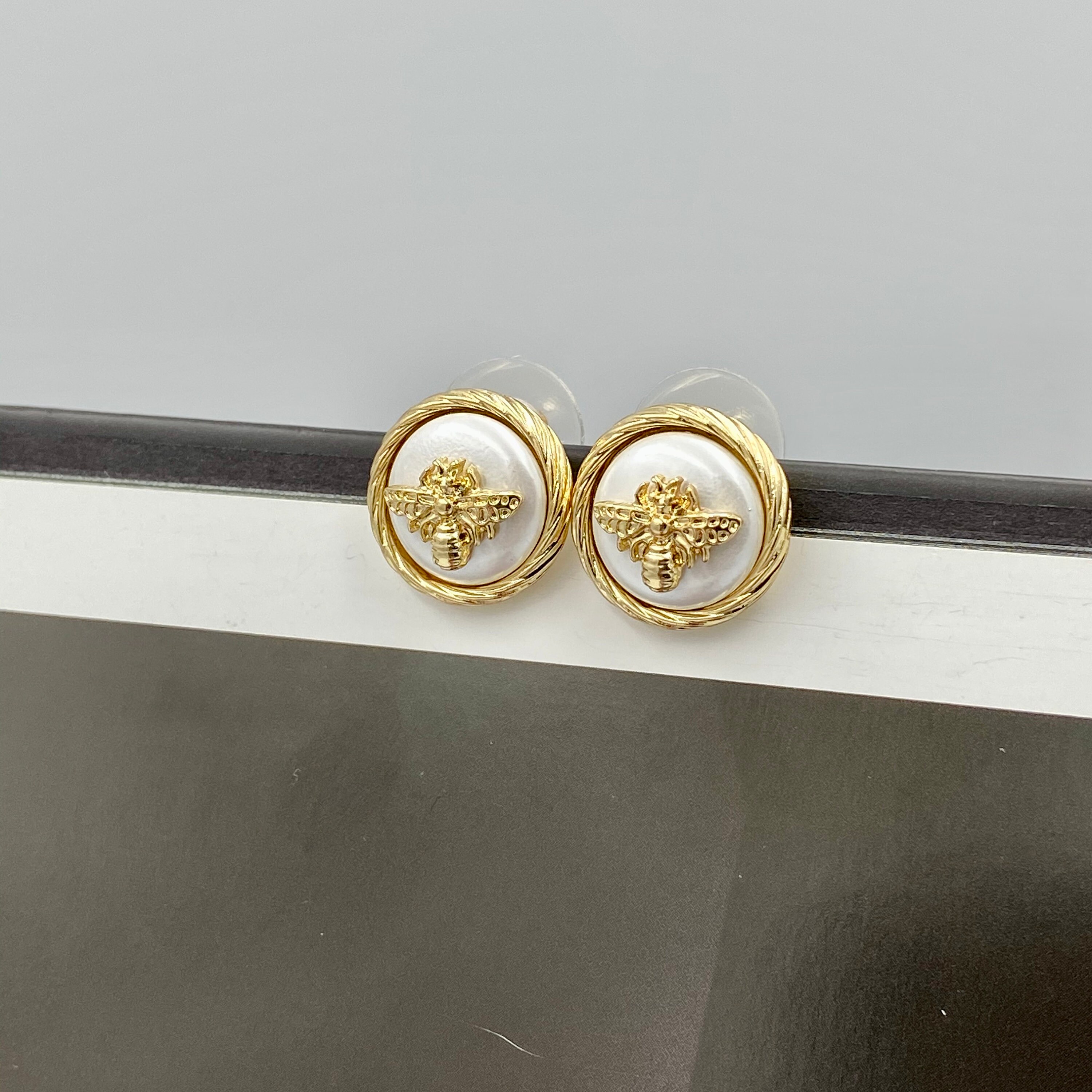 Gold Bee Post Earrings Statement Earrings Gold Glossy | Etsy