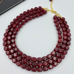 Garnet Red Multi Layer Statement Necklace, Chunky Dark Red Beaded Multi Strand Necklace, Mother&#39;s Day, Birthday Gift, Special Occasion |8