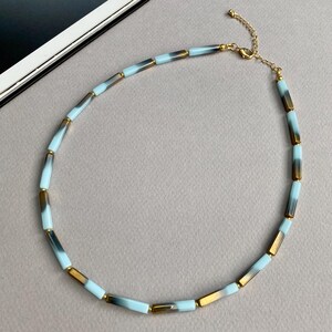Blue and Gold Beaded Choker Necklace – Minimalist Layered Jewelry for Women, Dainty Gift for Wife, Daughter or Friend, Everyday Wear