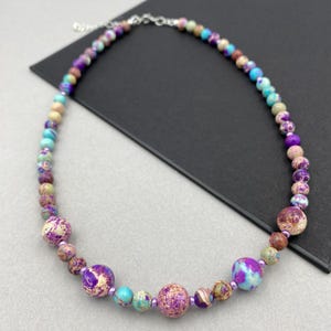 Multicolor Purple Jasper Choker Necklace, Dainty Beaded Gemstone Jewelry, Minimalist Gift for Her, Birthday or Christmas Gift