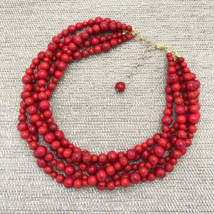 Red Turquoise Chunky Multi Strand Statement Necklace, Christmas Jewelry, Bold Beaded Multi Layer Necklace, Valentine&#39;s Day, Christmas |10