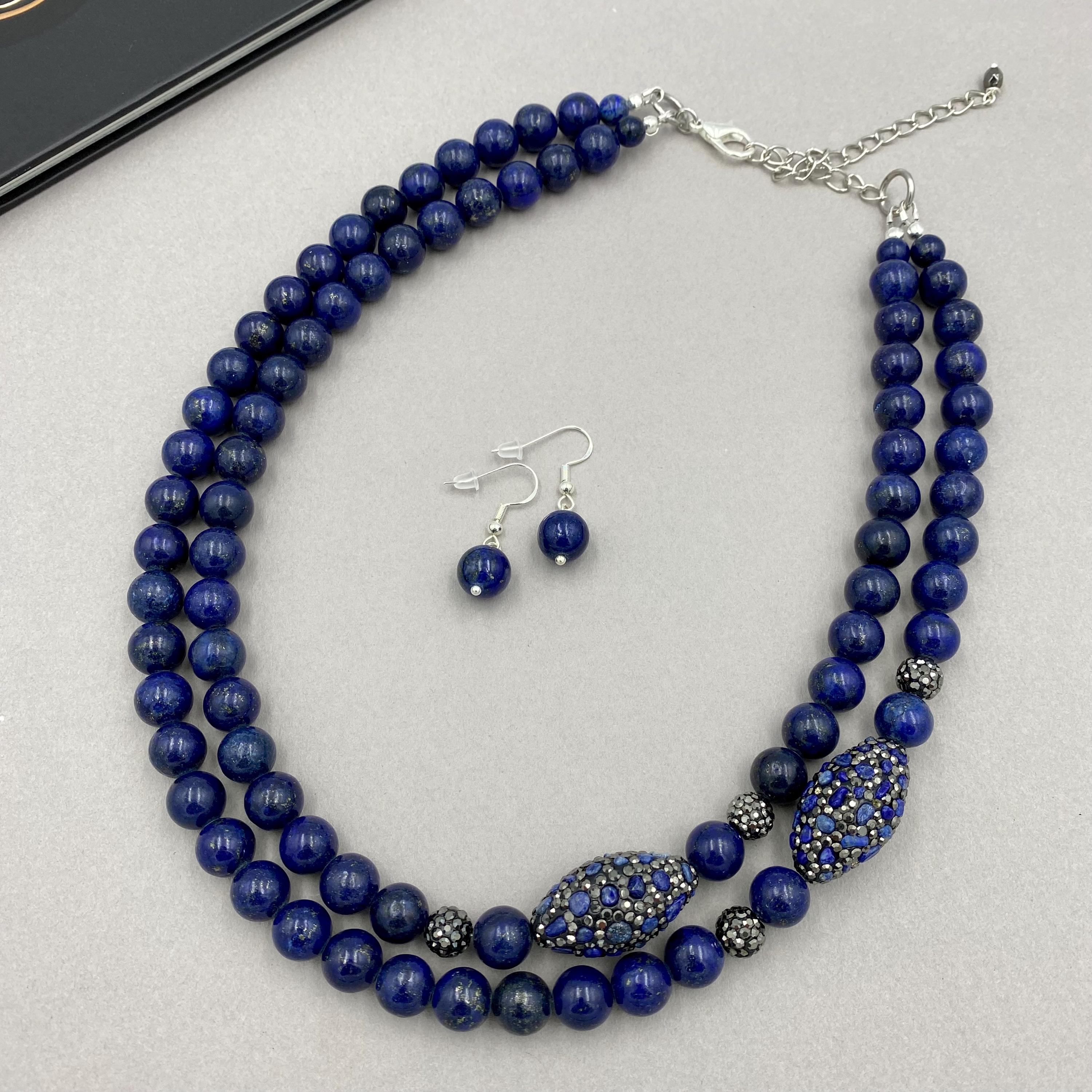 Lapis lazuli dubbele streng statement ketting, donkerblauwe kralen edelsteen gelaagde ketting, speciale gelegenheden, strandbruiloft, cadeau voor haar | 10