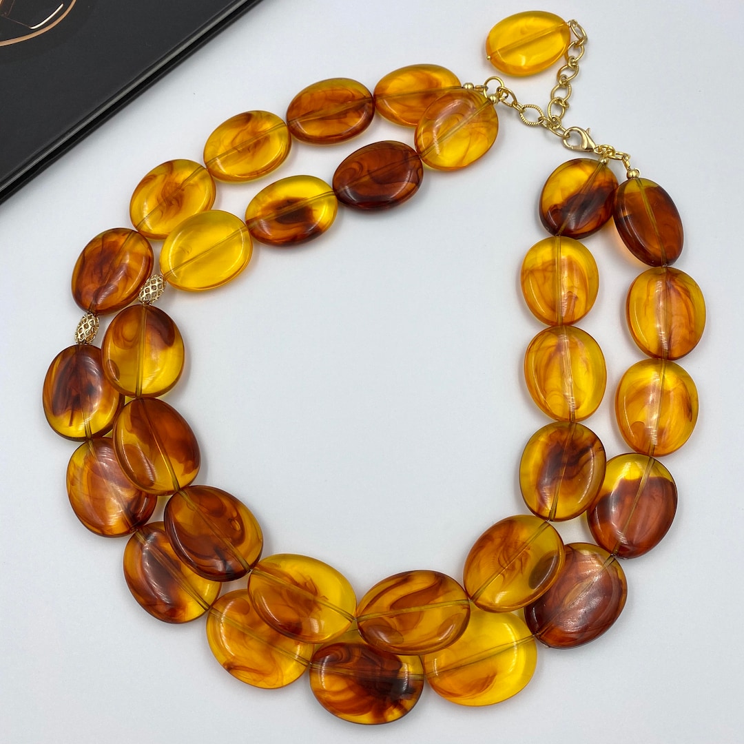 Brown Large Beaded Charm Necklace main image 1