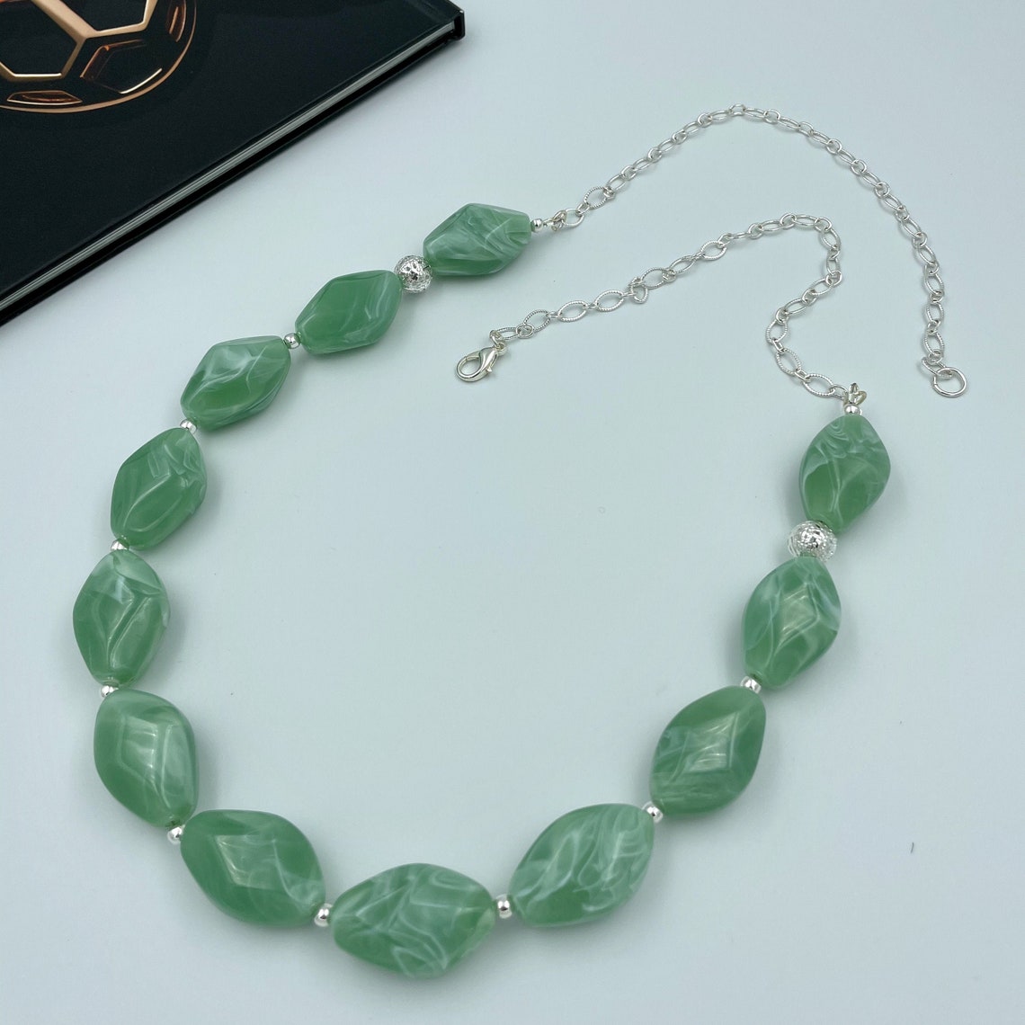 Sage Green Long Necklace Green Long Necklace Sage Green Bead Etsy
