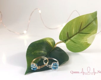 March Birthstone - Aquamarine - Swarovski Crystals - Light Blue Stone - Non-Tarnish Wire - Silver or Gold Band - Handmade Birthday Presents