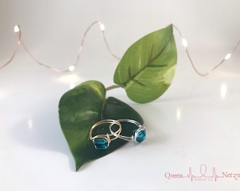 December Birthstone - Swarovski Crystal - Wire Wrapped - Blue Zircon - Handmade - Gold or Silver- Jewelry- Dainty Ring