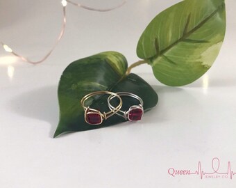 July Birthstone - Christmas Red - Ruby - Swarovski Crystals - Promise Ring - Handmade Jewelry - Queen- Birthday Gift - Dainty Ring - Gift