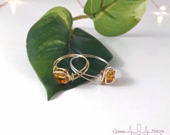 November Birthstone - Minimalist Ring- Swarovski Crystal - Handmade - Jewelry - Gold or Silver - Topaz - Citrine- For Her - Prom Ring