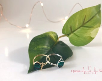 May Birthstone - Swarovski Crystal - Christmas Green - Emerald - Green Birthstone Ring - Mom and Daughter Rings - Suprise Gift For Her