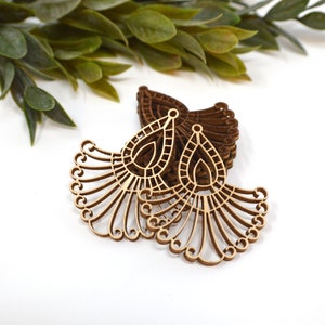 Boho Fan Wood Earring Blanks, Laser Engraved Supplies for Jewelry Makers, DIY Jewelry Making Findings Statement Jewelry