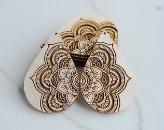 Wood Teardrop Mandala Earring Blanks, Laser Cut Jewelry Supplies for Jewelry Makers