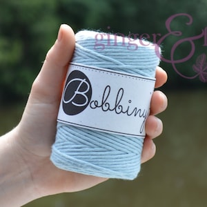 Misty Blue 1.5mm Macramé Cord, Single Twist Cotton Cord, Cotton Cord Yarn for Macramé, Recycled Materials for Fibre Art