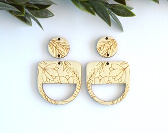 Floral Macrame Wood Earring Blanks: Semi Circle Connectors