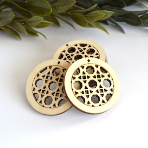 Rattan Wicker Weave Cane Circle Earring Wood Blank, Earring Supply Wooden Findings
