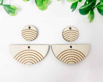 Laser Cut Wood Earring Blanks: Geometric Half Circles, DIY Jewelry Making
