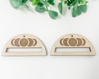 Moon Phase Engraved Wood Earring Blanks: Macrame Connector Supplies