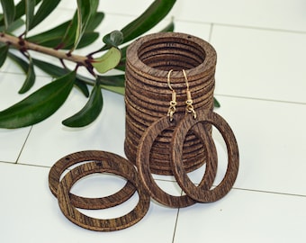 Bulk Wood Hoop Earring Blanks: Walnut Macrame Bezels (1.5 inch)