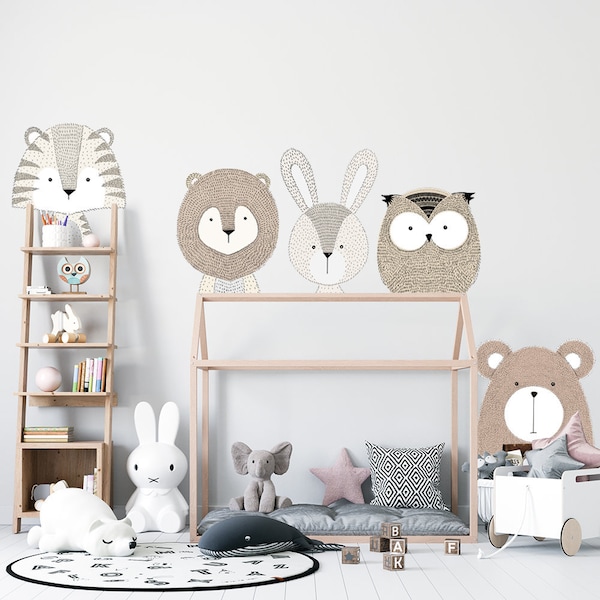 Scandi / Animals / Bear / Hare / Owl / Decals / Self-adhesive / Eco-Friendly