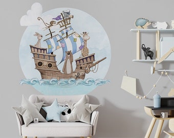 Friends / Sea / Pirate / Boat / Ship / Animals / Bear / Giraffe / Kangaroo / Monkey / Wall stickers / Decals / Self-adhesive / Eco-Friendly