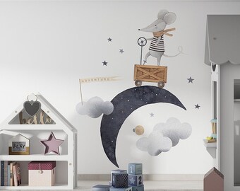 Mouse L-XL / Animals / Auto / Car / Vehicle / Moon / Clouds / Stars / Wall stickers / Decals / Self-adhesive / Eco-Friendly