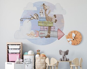 Friends / Rocket / Animals / Cloud / Giraffe / Monkey / Rabbit / Bag / Wall stickers / Decals / Self-adhesive / Eco-Friendly