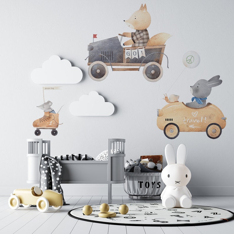 Pursuit / Auto / Vehicle / Car / Animals / Rabbit / Mouse / Fox / Balloon / Wall stickers / Decals / Self-adhesive / Eco-Friendly zdjęcie 2