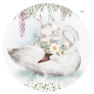 Swan's lake / Rabbit / Mouse / Flowers / Leaves / Decals / Self-adhesive / Eco-Friendly image 2