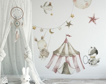 Circus / Animals / Fox / Raccoon / Moon / Decals / Self-adhesive / Eco-Friendly