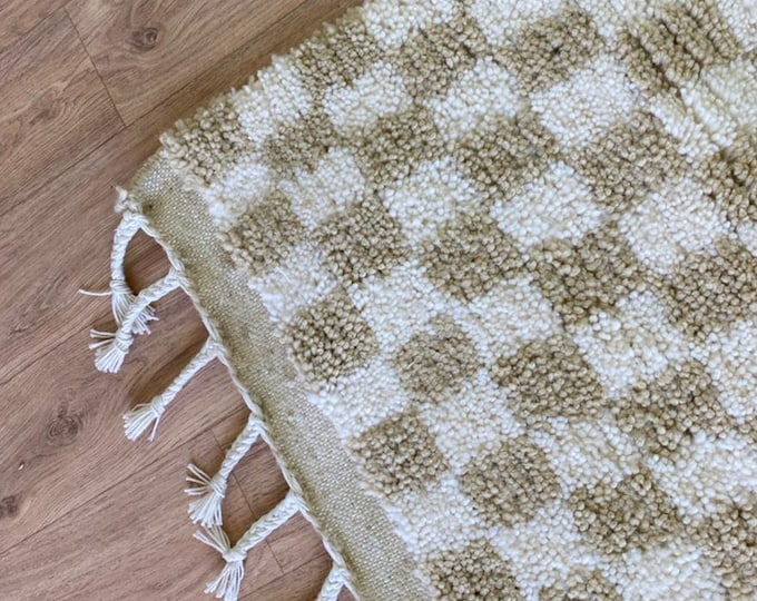 Moroccan Checkered Runner Rug - Hand knotted morocco wool checkerboard narrow rug!