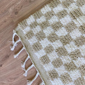 Moroccan Checkered Runner Rug - Hand knotted morocco wool checkerboard narrow rug!