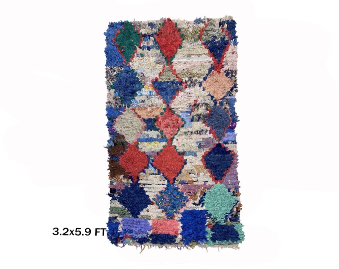 Vintage Woven Moroccan Boucherouite Area Rug 3x6.