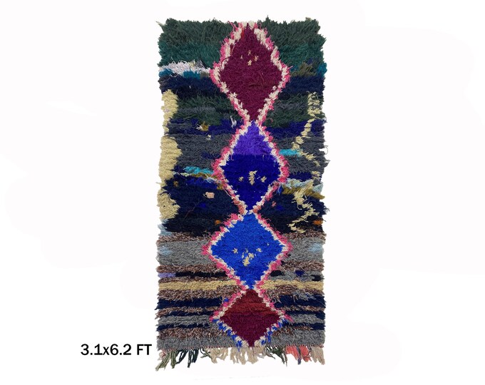 Moroccan Boho Vintage Area Rug 3x6, Unique Colorful Art.