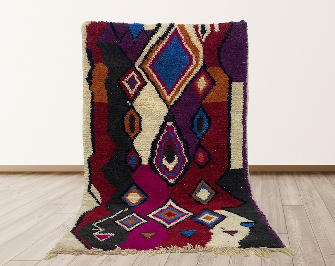 Unique Handmade Moroccan Area Rug, Boho Colorful Rug.