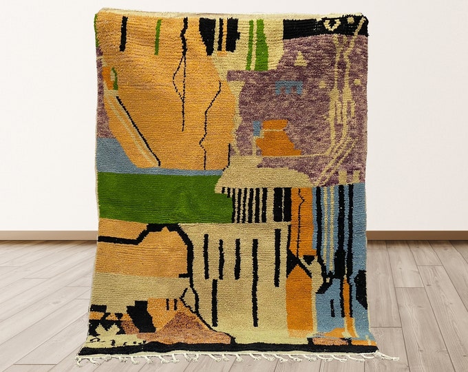 Unique Moroccan Woven Area Rug: Colorful Custom Wool Rug.