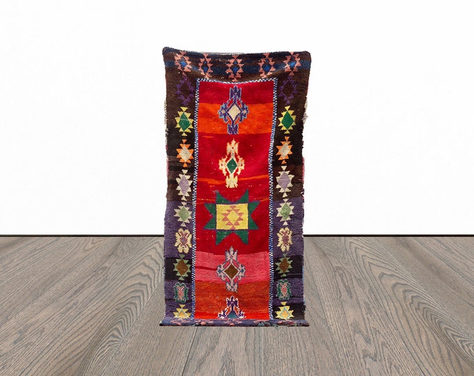 Vintage moroccan area rug, 3x7 feet berber woven rug, tribal azilal rug, boujaad area rug.